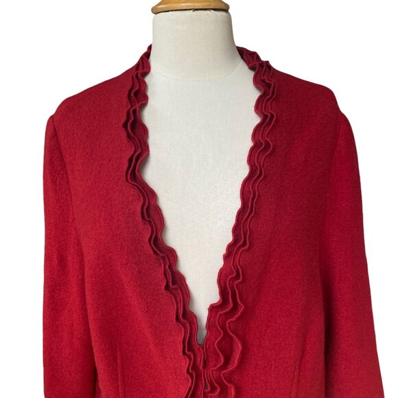 Geiger Austrian Boiled Wool Jacket Cherry Red Ruffles Party Holiday Sz XXL - Picture 5 of 8